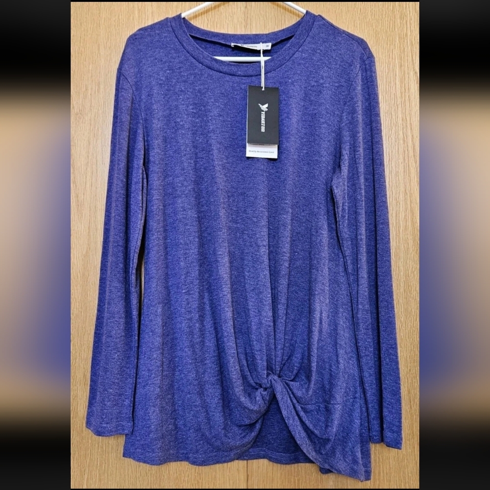 Yidarton Blue/Purple Long Sleeve Tie Front Shirt